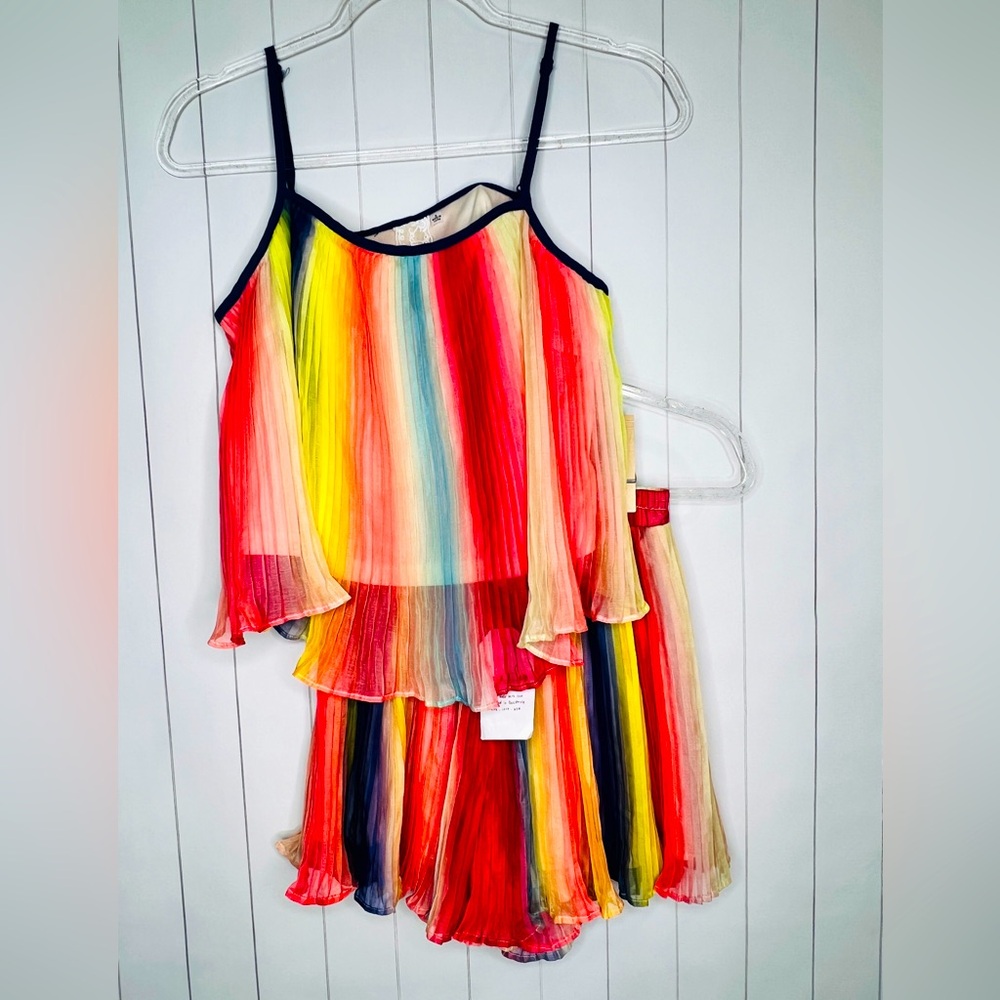 Sadie & Sage Prism Rainbow Colorful Accordion Pleat Tank and Shorts Set Summer S
